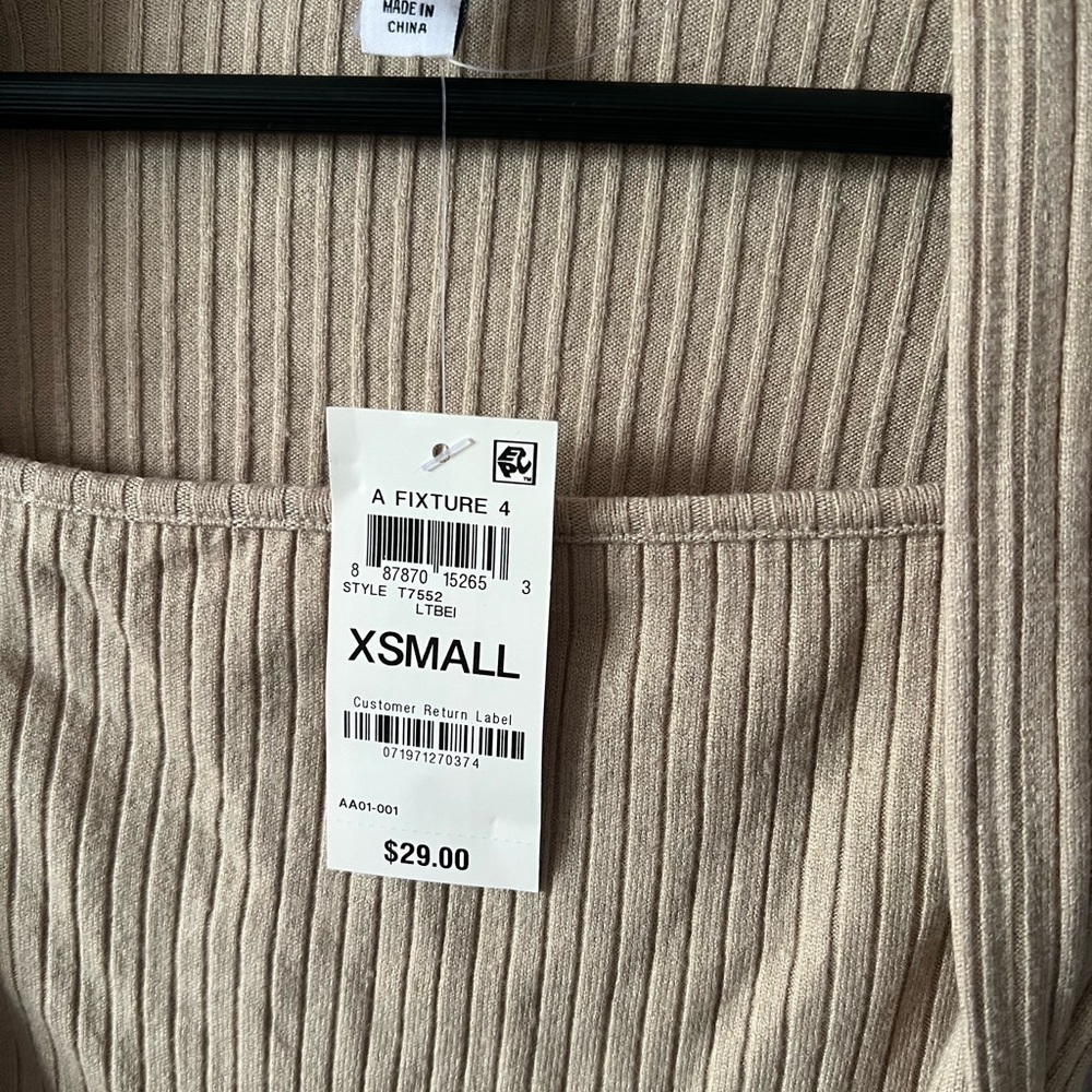 NWT Beige Ribbed Long Sleeve Top - Picture 3 of 5